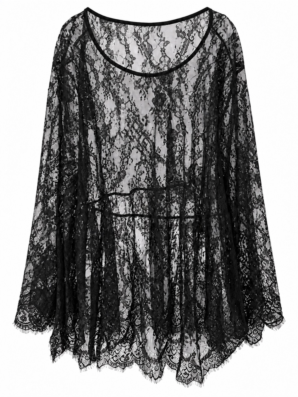 SHEIN Black Sheer Floral Lace Peplum Blouse
